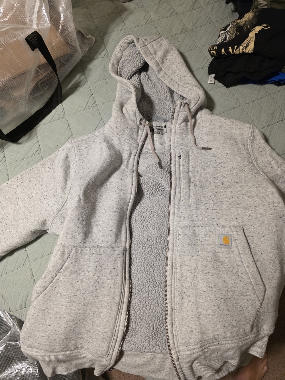 Carhartt Light Heather Gray Sherpa-Lined Hooded Zip Jacket